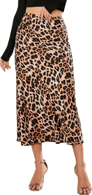 Satin Skirt High Waist Mid Elegant Silk Skirts for Women