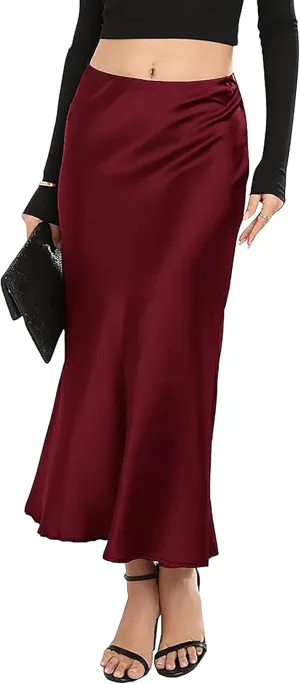 Satin Skirt High Waist Mid Elegant Silk Skirts for Women