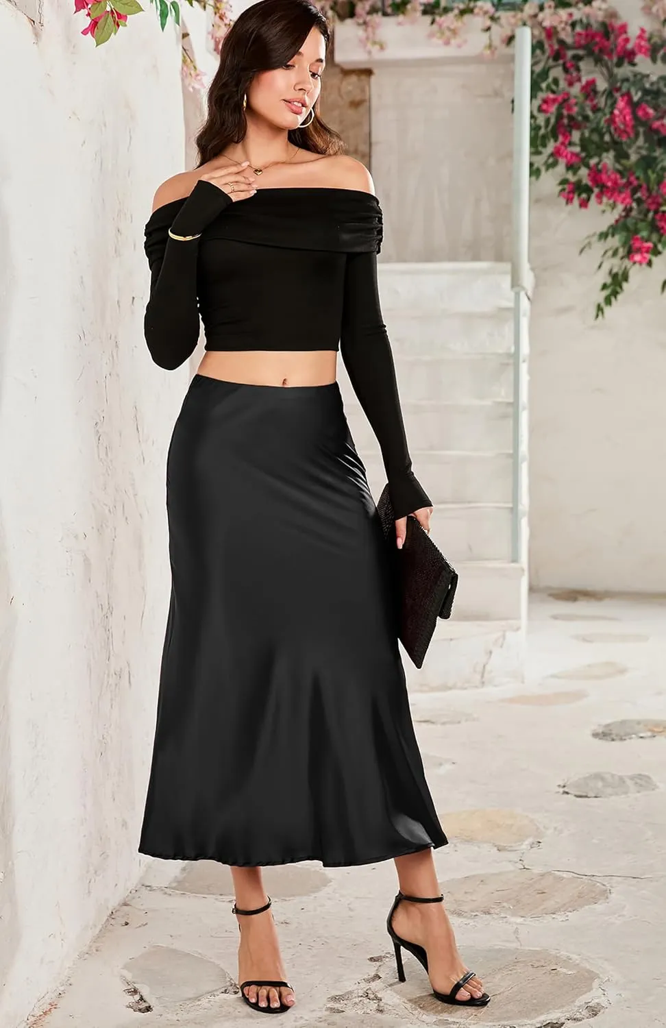 Satin Skirt High Waist Mid Elegant Silk Skirts for Women