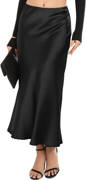 Satin Skirt High Waist Mid Elegant Silk Skirts for Women