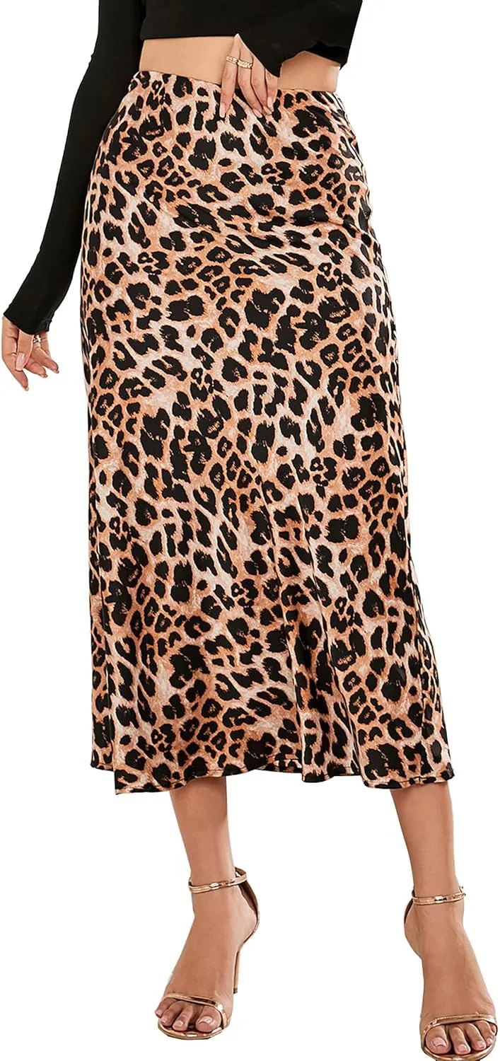 Satin Skirt High Waist Mid Elegant Silk Skirts for Women