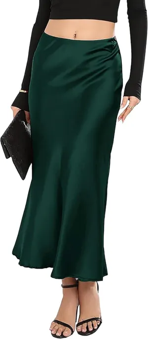 Satin Skirt High Waist Mid Elegant Silk Skirts for Women
