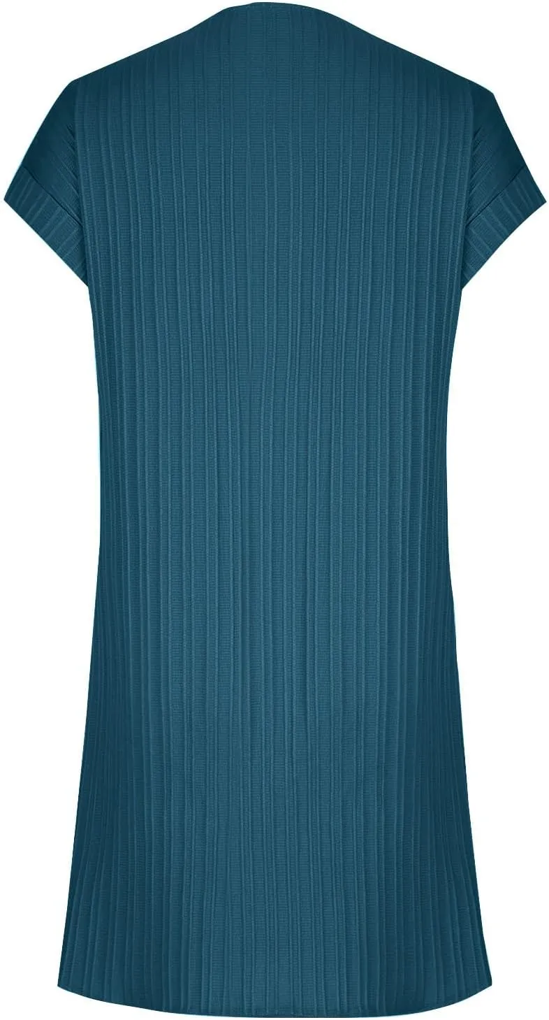 Sinzelimin Shirts Dresses for Women Summer Fashion Button up V-Neck Short Sleeve Loose Comfy Midi Dress Beach Casual Sundress