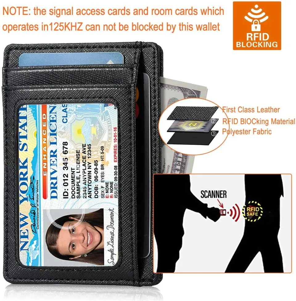 Slim RFID Blocking Card Holder Minimalist Leather Front Pocket Wallet for Women