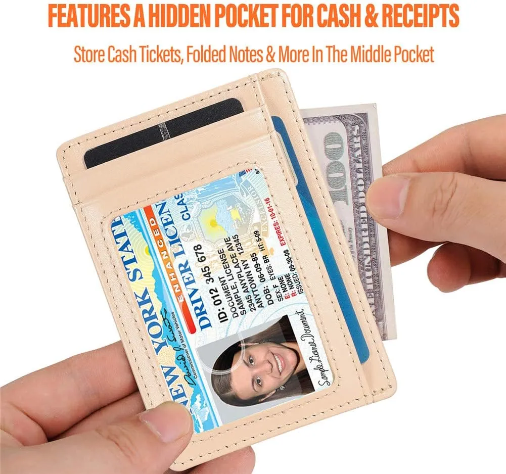 Slim RFID Blocking Card Holder Minimalist Leather Front Pocket Wallet for Women