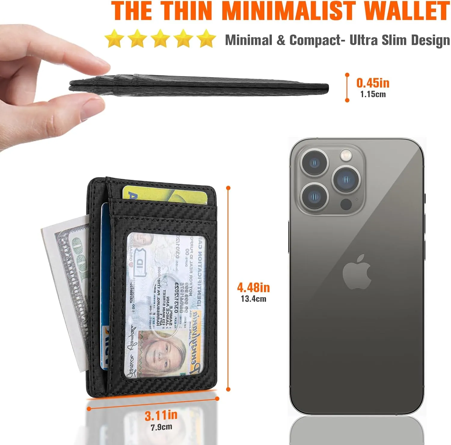 Slim RFID Blocking Card Holder Minimalist Leather Front Pocket Wallet for Women