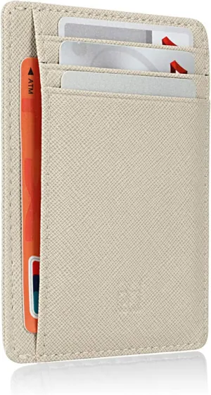 Slim RFID Blocking Card Holder Minimalist Leather Front Pocket Wallet for Women