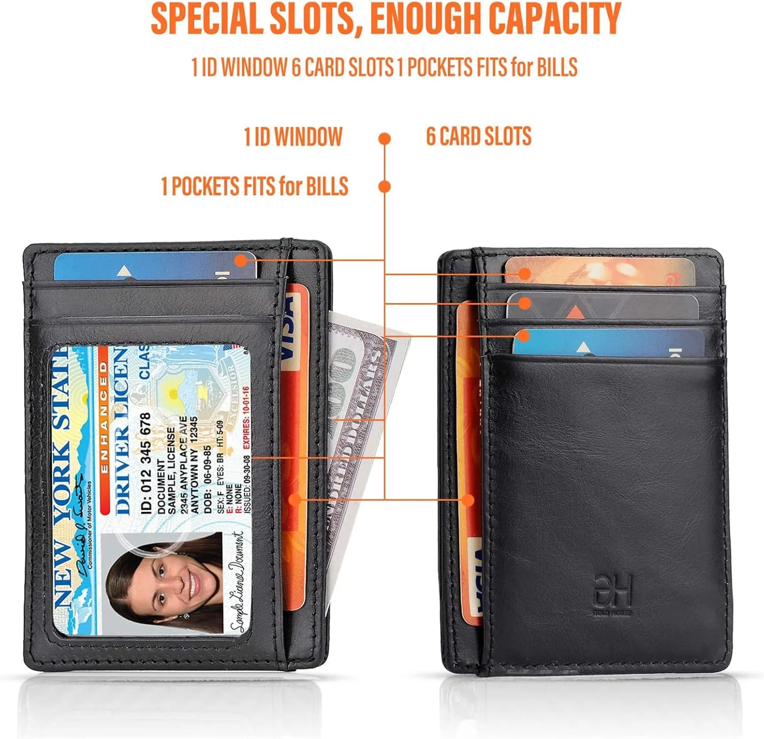 Slim RFID Blocking Card Holder Minimalist Leather Front Pocket Wallet for Women