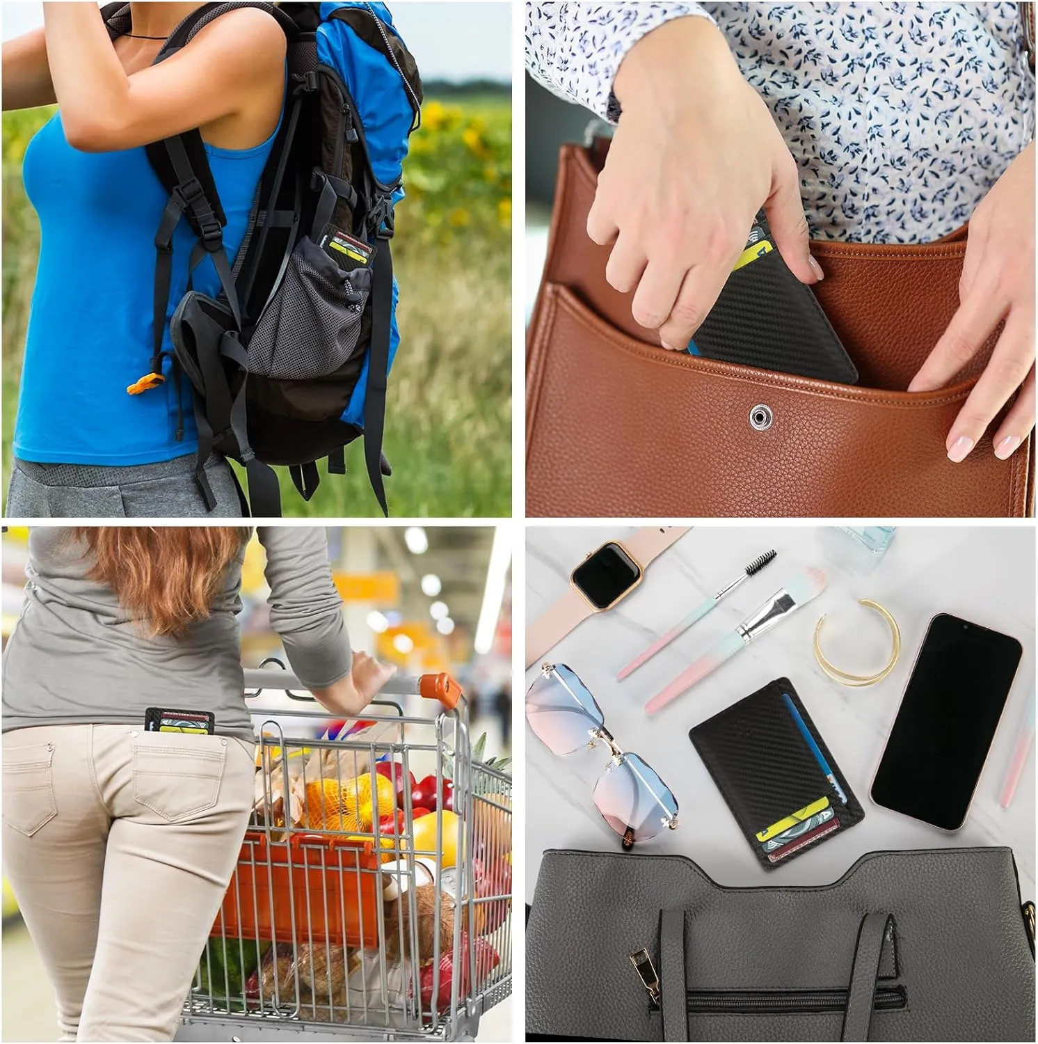 Slim RFID Blocking Card Holder Minimalist Leather Front Pocket Wallet for Women