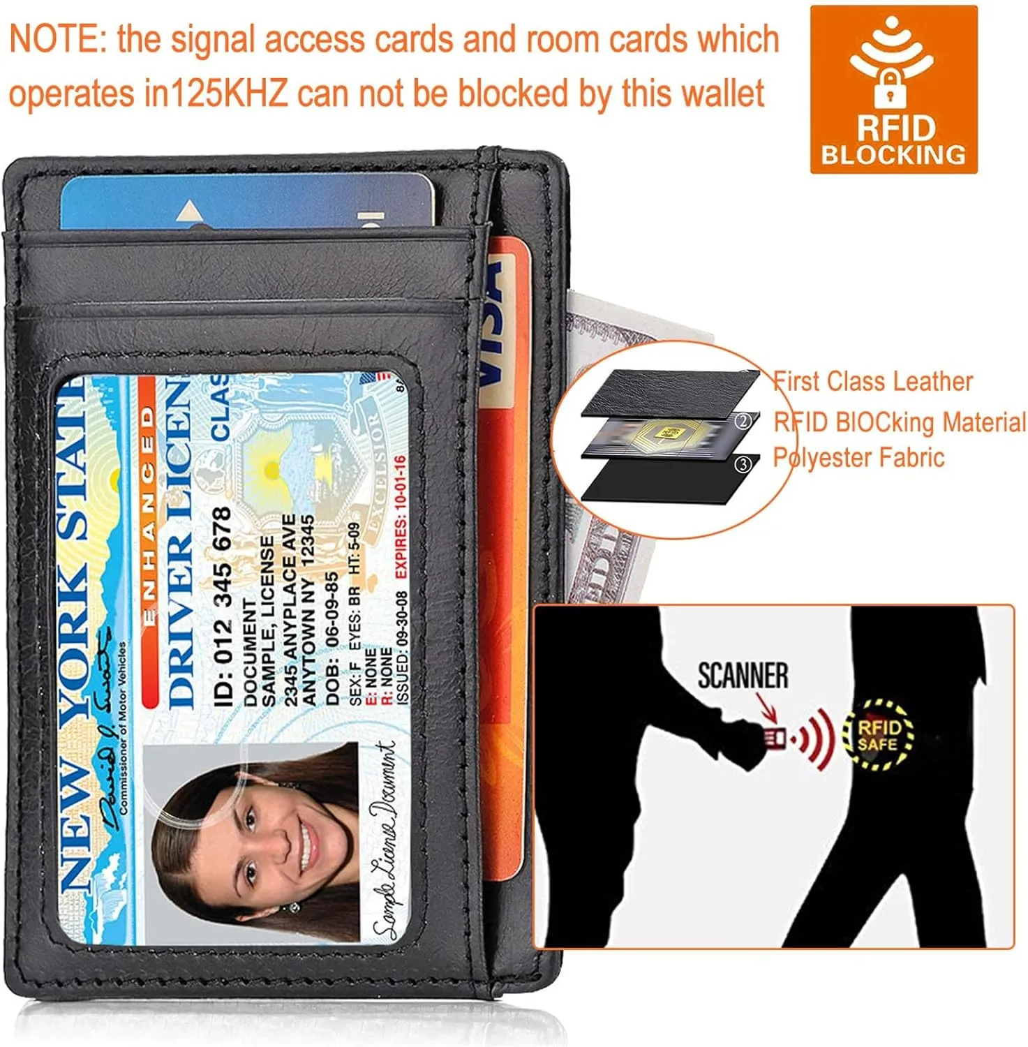 Slim RFID Blocking Card Holder Minimalist Leather Front Pocket Wallet for Women