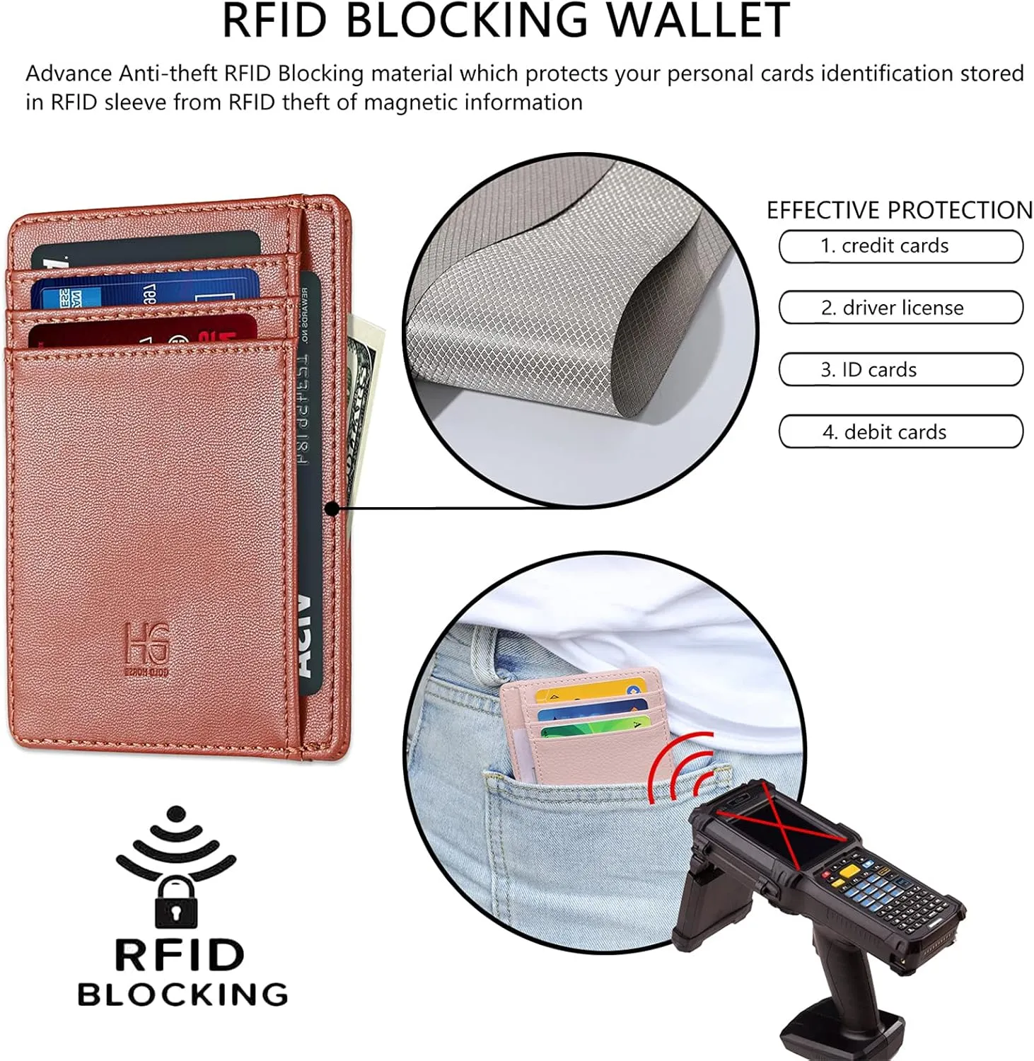 Slim RFID Blocking Card Holder Minimalist Leather Front Pocket Wallet for Women