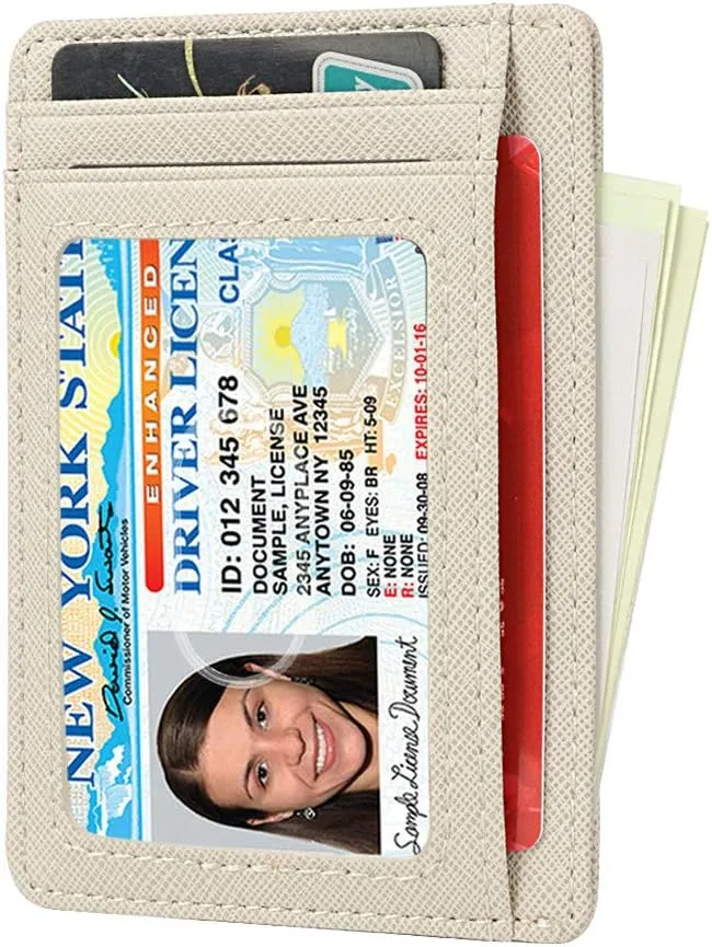 Slim RFID Blocking Card Holder Minimalist Leather Front Pocket Wallet for Women