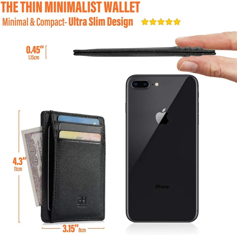 Slim RFID Blocking Card Holder Minimalist Leather Front Pocket Wallet for Women