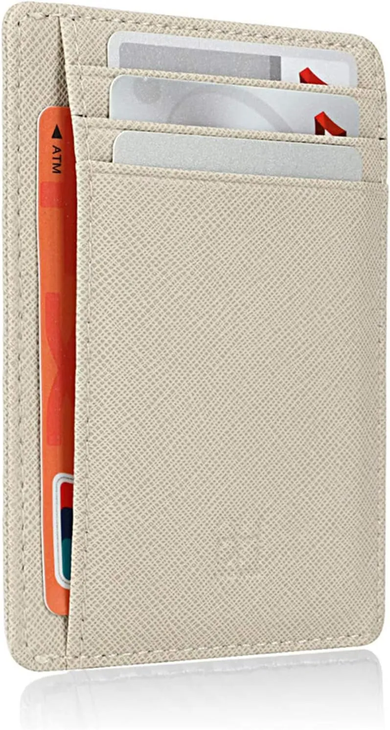 Slim RFID Blocking Card Holder Minimalist Leather Front Pocket Wallet for Women