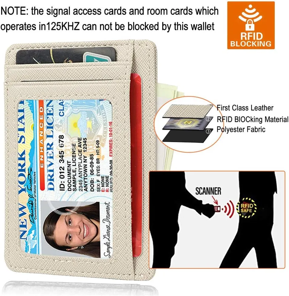 Slim RFID Blocking Card Holder Minimalist Leather Front Pocket Wallet for Women