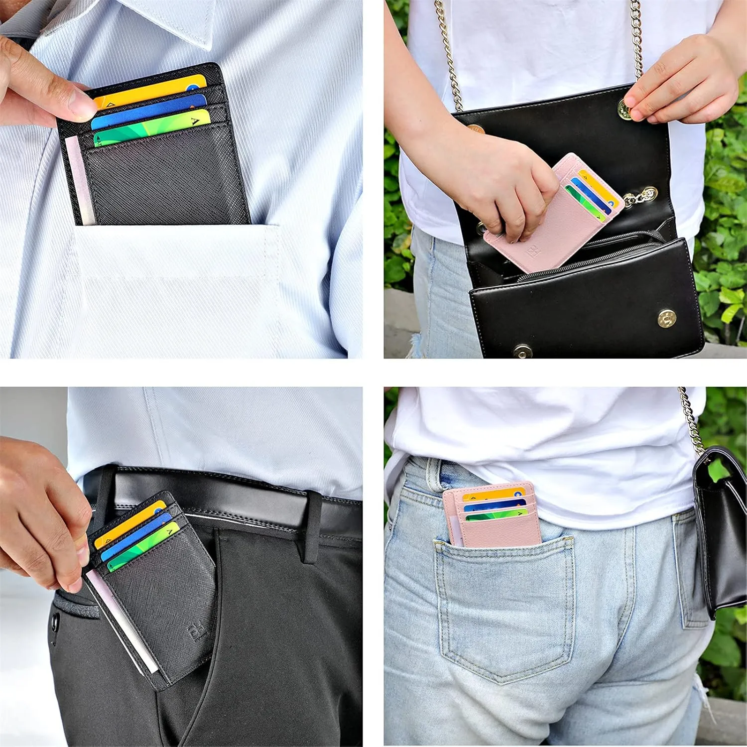 Slim RFID Blocking Card Holder Minimalist Leather Front Pocket Wallet for Women