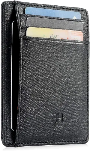 Slim RFID Blocking Card Holder Minimalist Leather Front Pocket Wallet for Women
