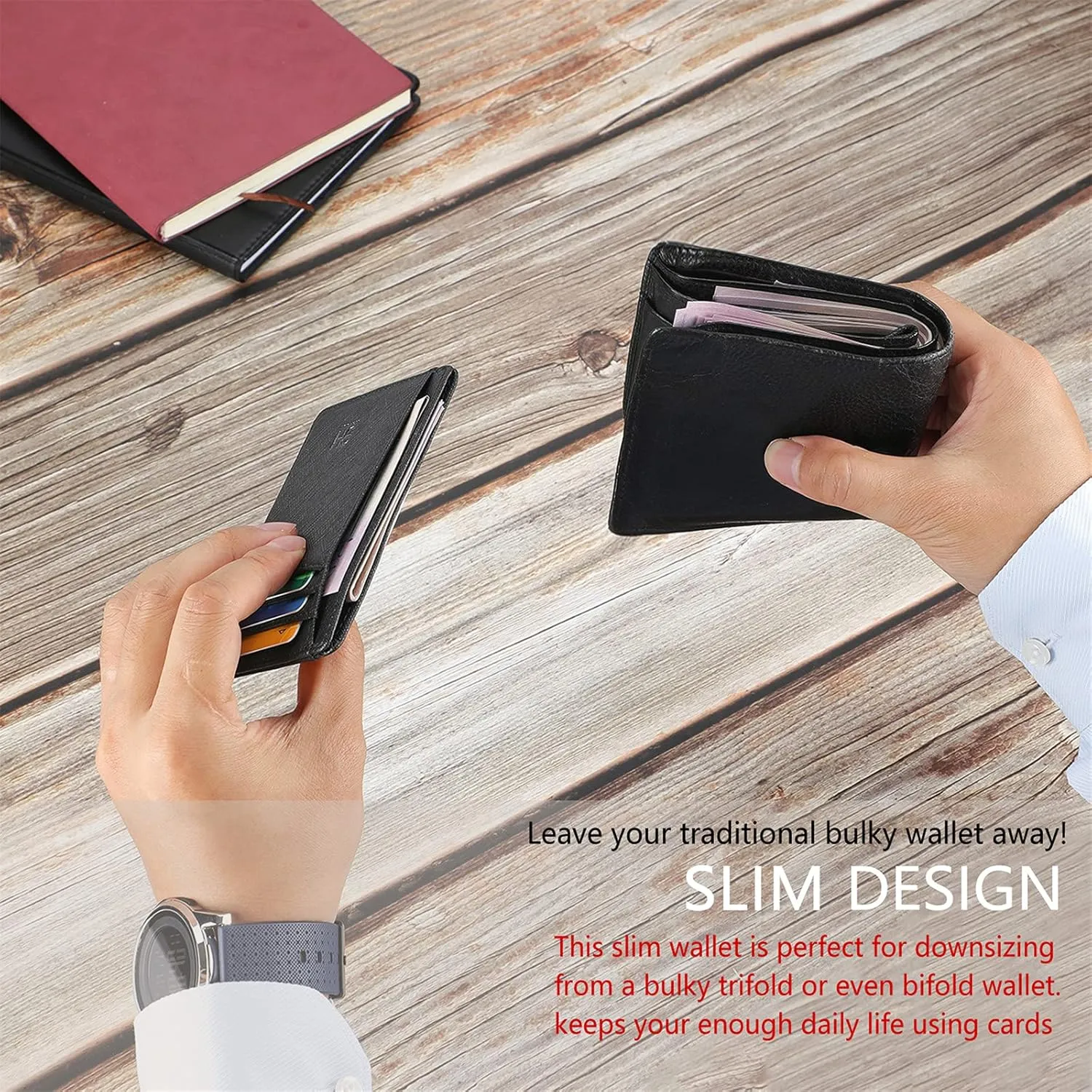 Slim RFID Blocking Card Holder Minimalist Leather Front Pocket Wallet for Women
