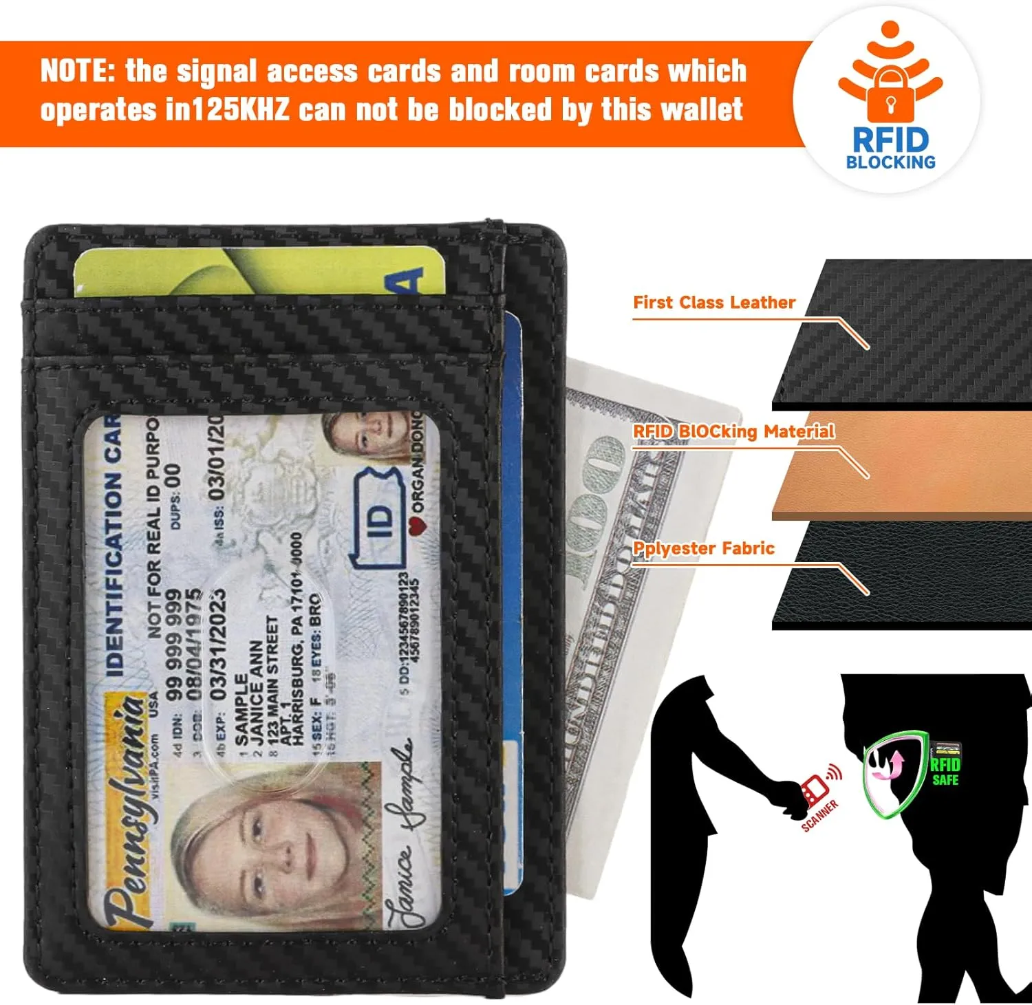 Slim RFID Blocking Card Holder Minimalist Leather Front Pocket Wallet for Women