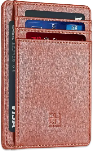 Slim RFID Blocking Card Holder Minimalist Leather Front Pocket Wallet for Women
