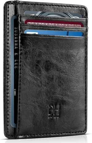 Slim RFID Blocking Card Holder Minimalist Leather Front Pocket Wallet for Women