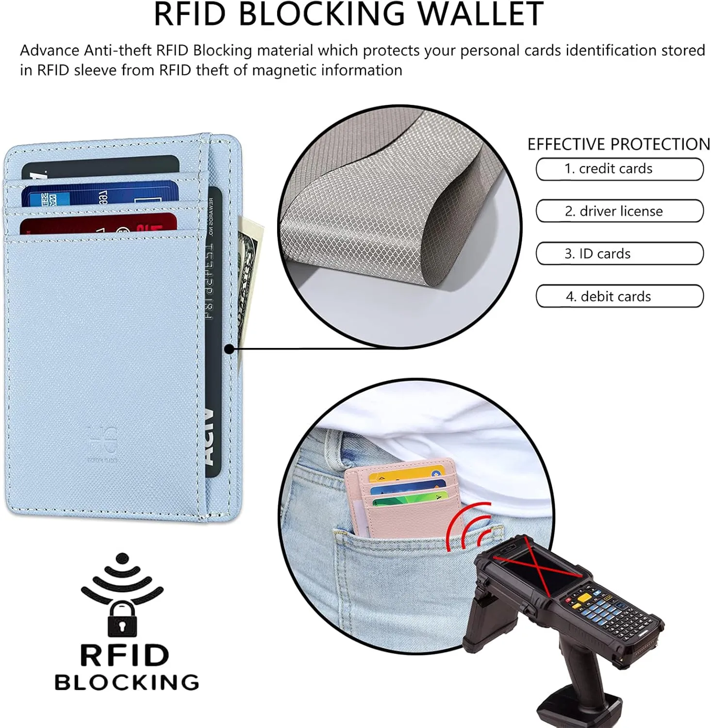 Slim RFID Blocking Card Holder Minimalist Leather Front Pocket Wallet for Women