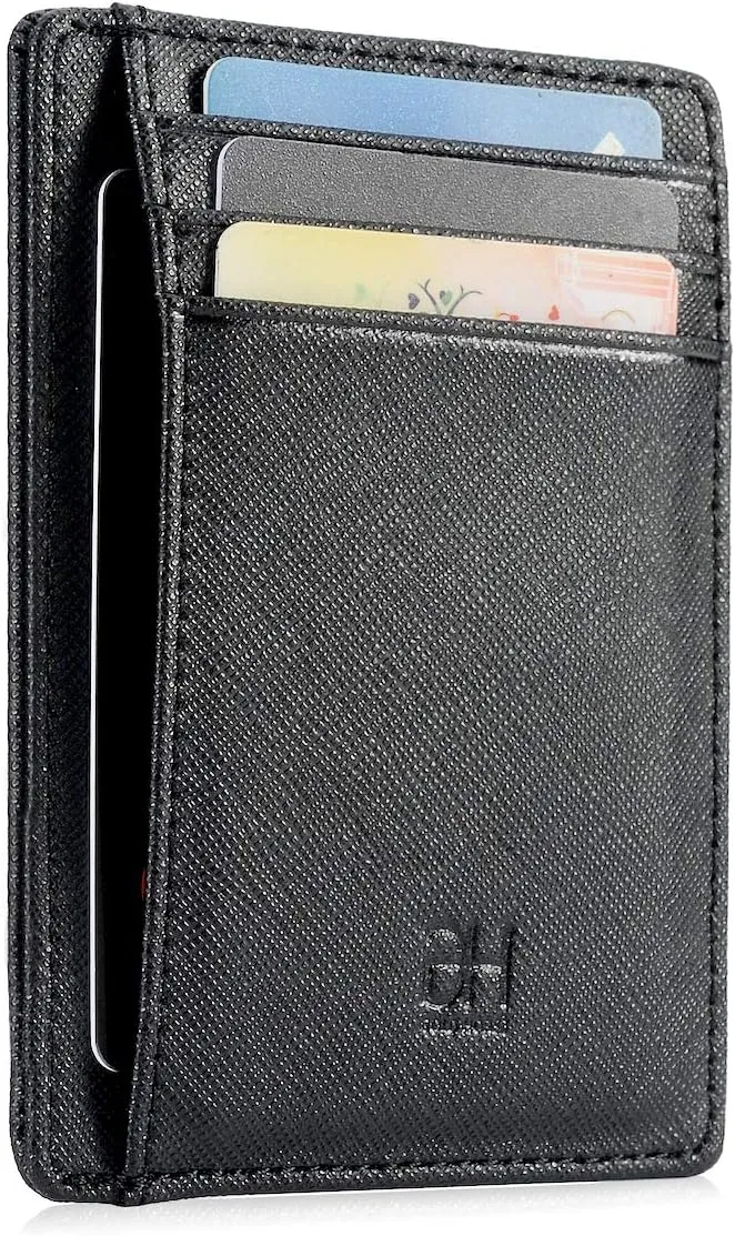 Slim RFID Blocking Card Holder Minimalist Leather Front Pocket Wallet for Women
