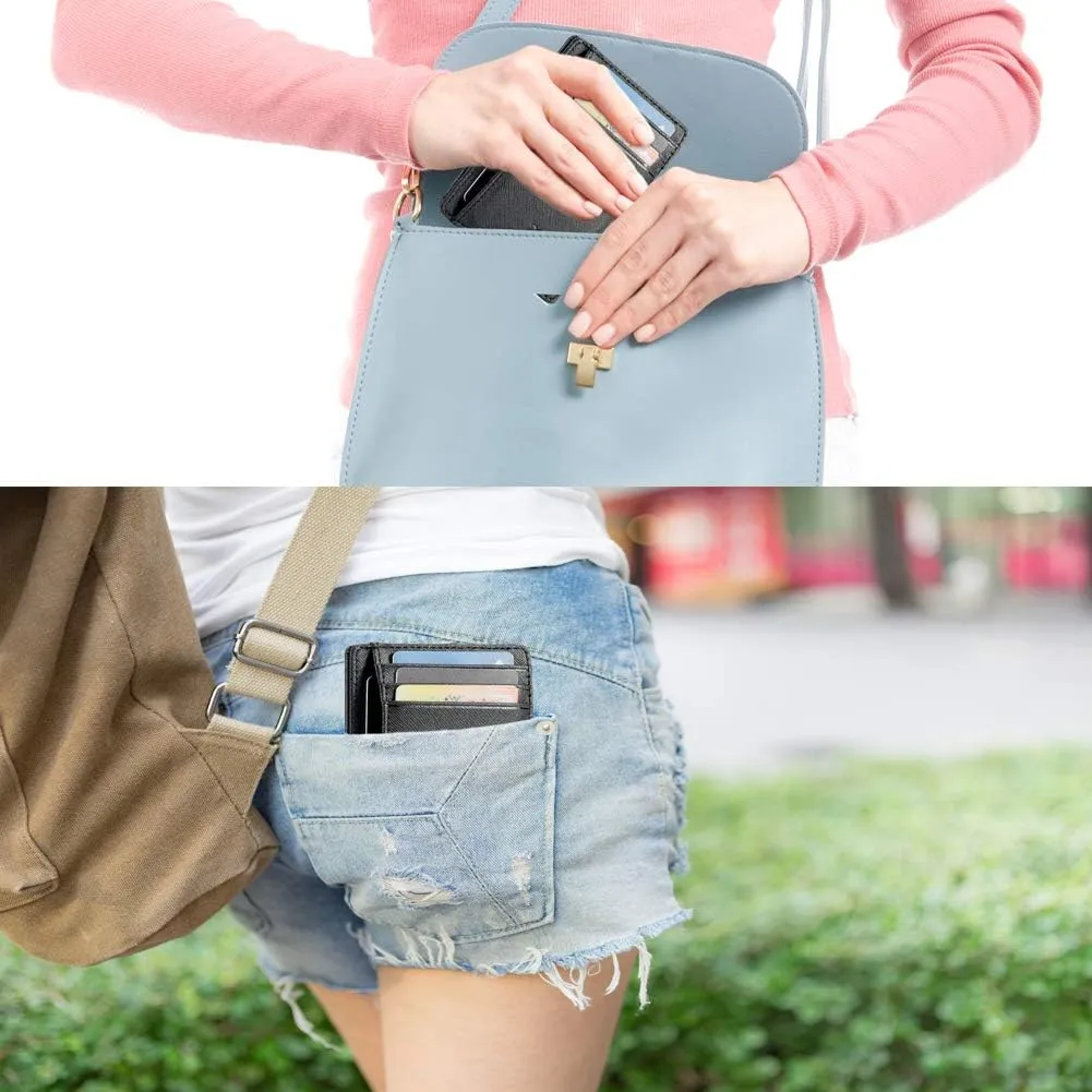 Slim RFID Blocking Card Holder Minimalist Leather Front Pocket Wallet for Women