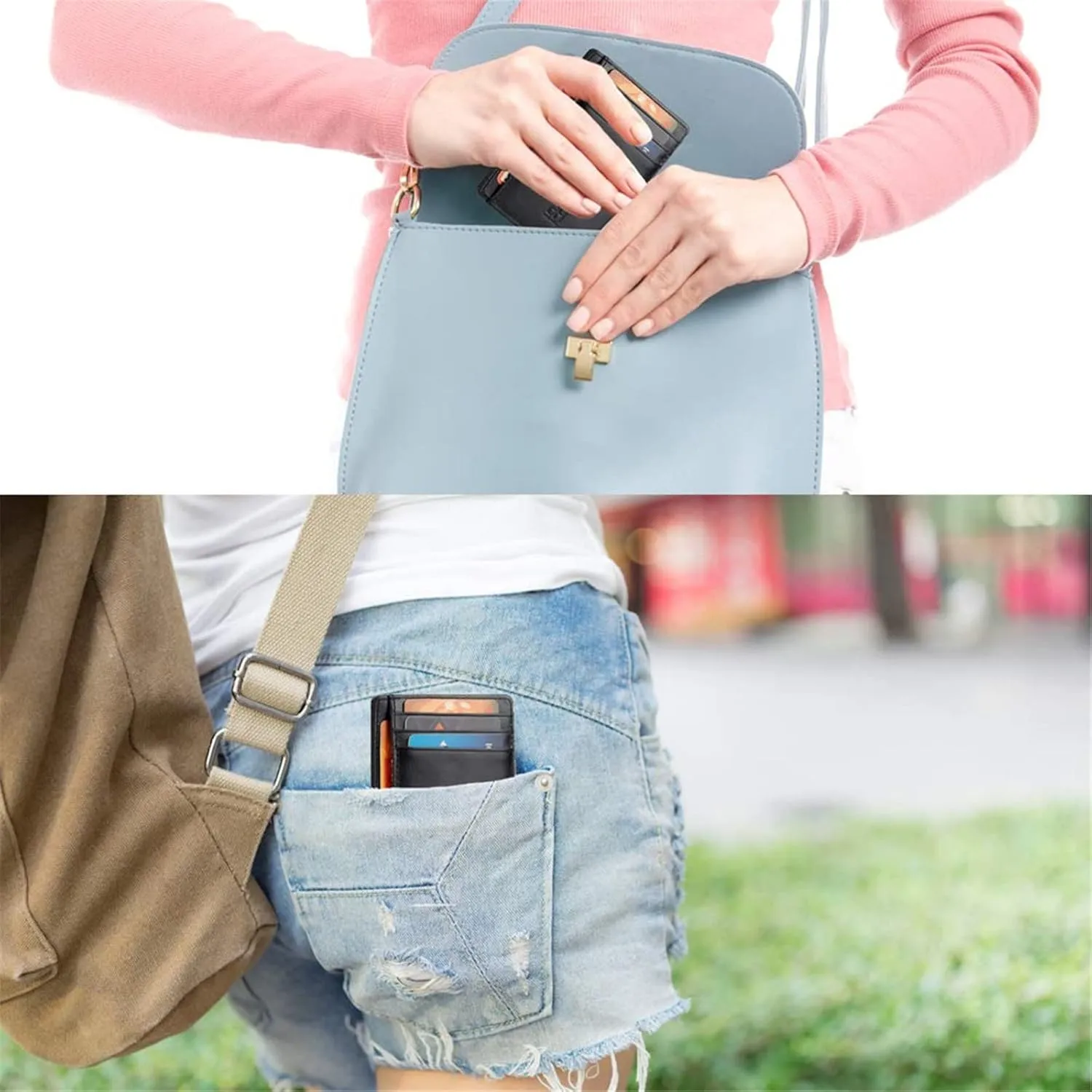 Slim RFID Blocking Card Holder Minimalist Leather Front Pocket Wallet for Women