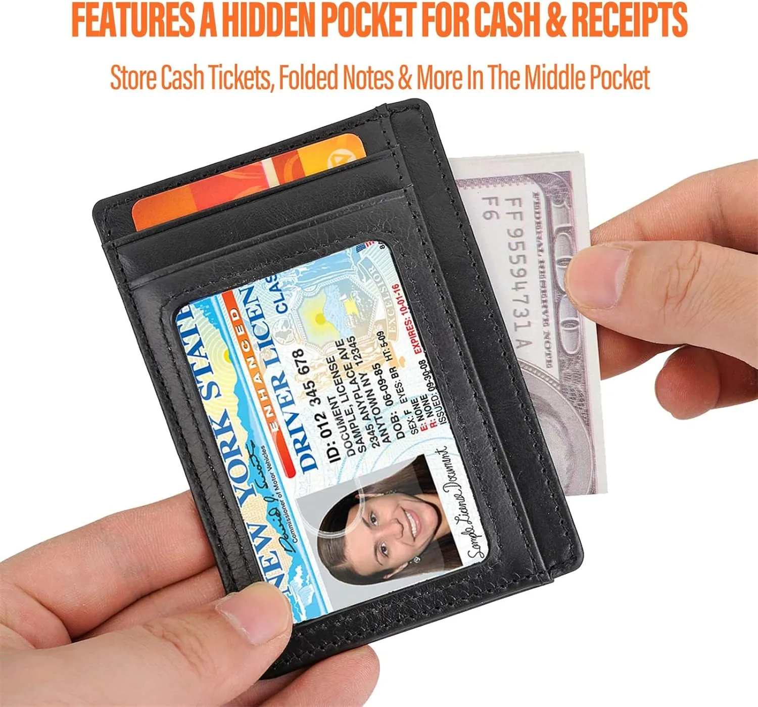 Slim RFID Blocking Card Holder Minimalist Leather Front Pocket Wallet for Women