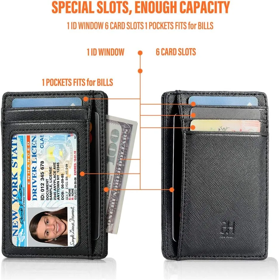 Slim RFID Blocking Card Holder Minimalist Leather Front Pocket Wallet for Women