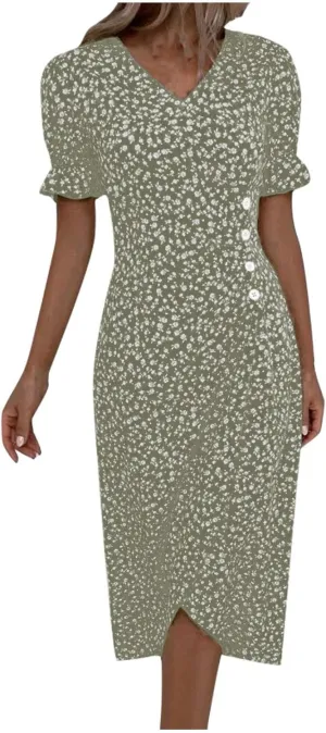 Spring Dresses for Women 2025 Fashion Floral Print V Neck 3/4 Sleeve Dress High Waist Boho Dresses Wrap Maxi Dress