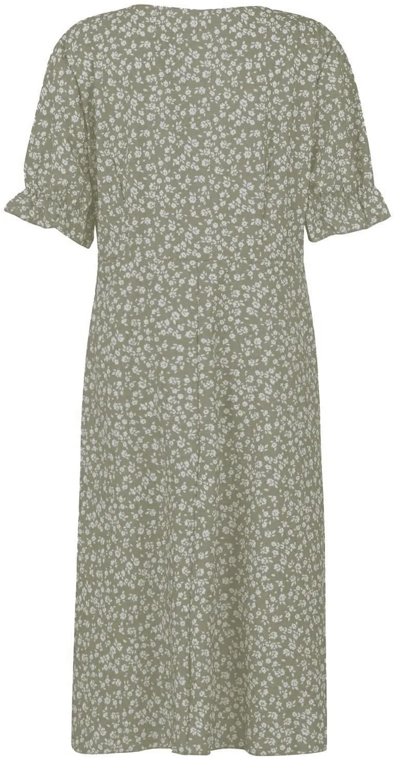 Spring Dresses for Women 2025 Fashion Floral Print V Neck 3/4 Sleeve Dress High Waist Boho Dresses Wrap Maxi Dress