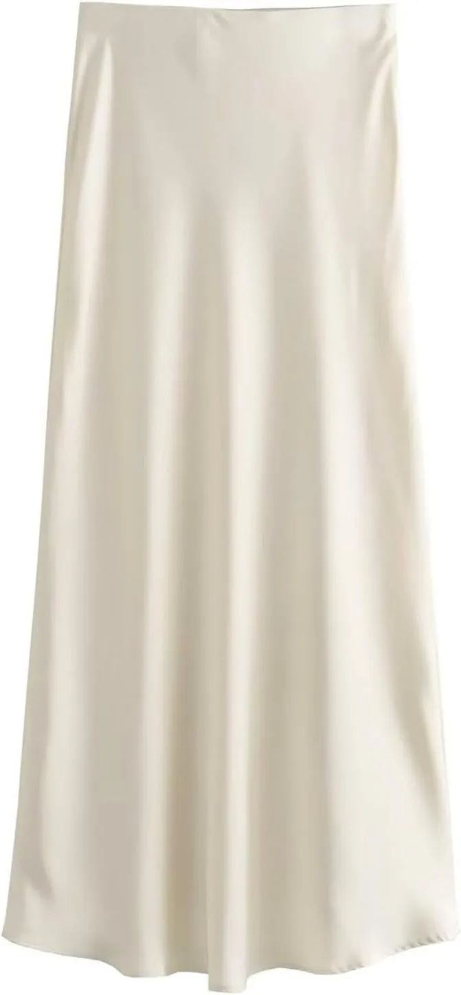 Spring Summer Skirts Satin Skirt High Waisted Maxi Wedding A Line Long Skirts Disposable Table