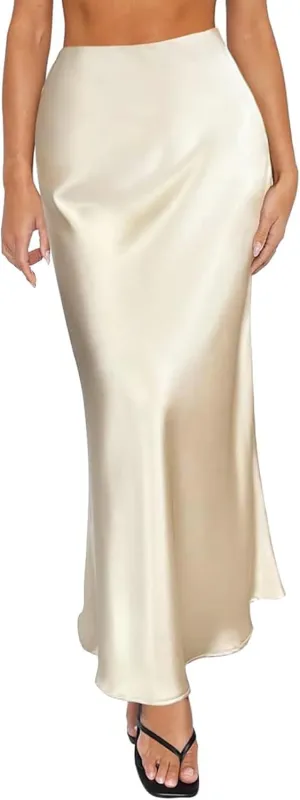 Spring Summer Skirts Satin Skirt High Waisted Maxi Wedding A Line Long Skirts Disposable Table