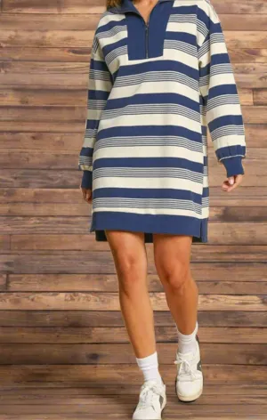 Stripe Half Zip Up Dress