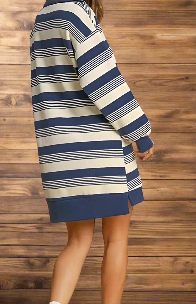 Stripe Half Zip Up Dress