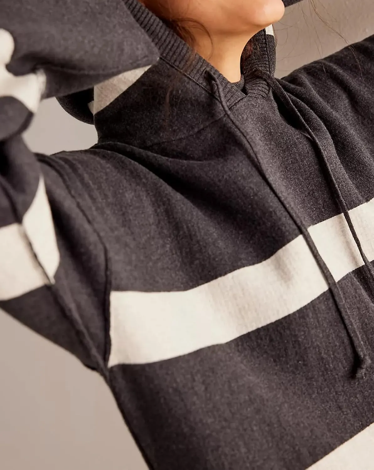 Striped Hooded Sweater Dress for Women Oversized Fall Loose Long Sleeve Knit Dresses with Drawstring