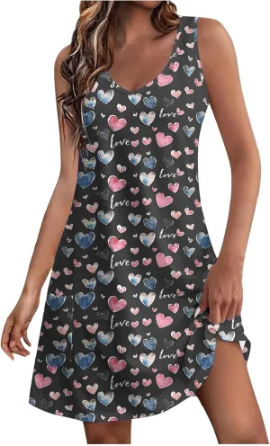 Summer Beach Dresses for Women 2025 Trendy Sleeveless v Neck Flowy Mini Aline Dress Boho Floral Tshirt Tank Sundress