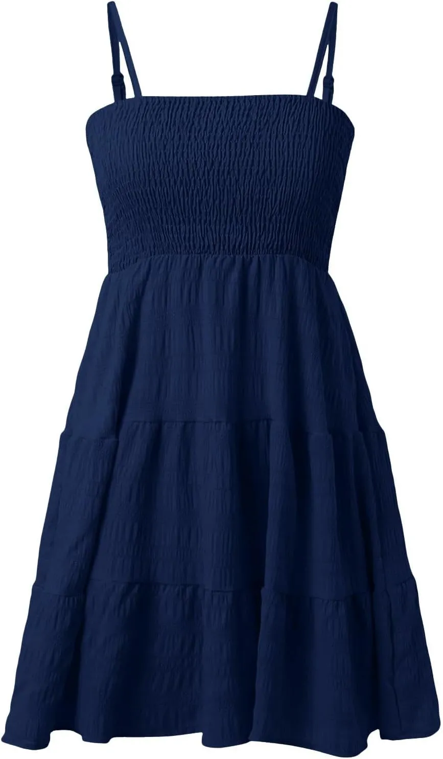 Summer Dresses for Teens Spaghetti Strap Ruffle Mini Sundress Women Sleeveless Smock Cami Dress Date Night Outfit