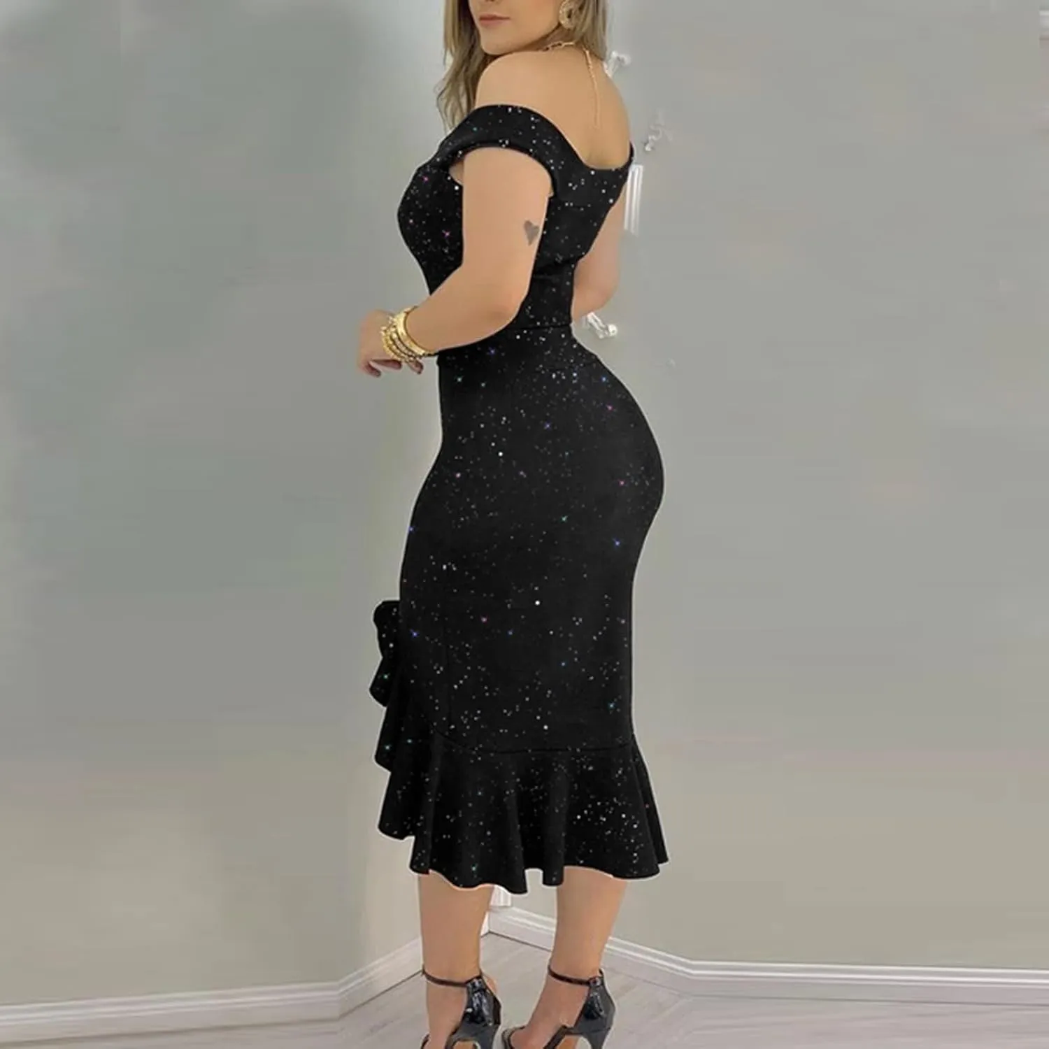 Summer Dresses for Women 2024 One Shoulder Sexy Hip Wrap Dress Short Sleeve Ruffle Irregular Wedding Guest Dresses