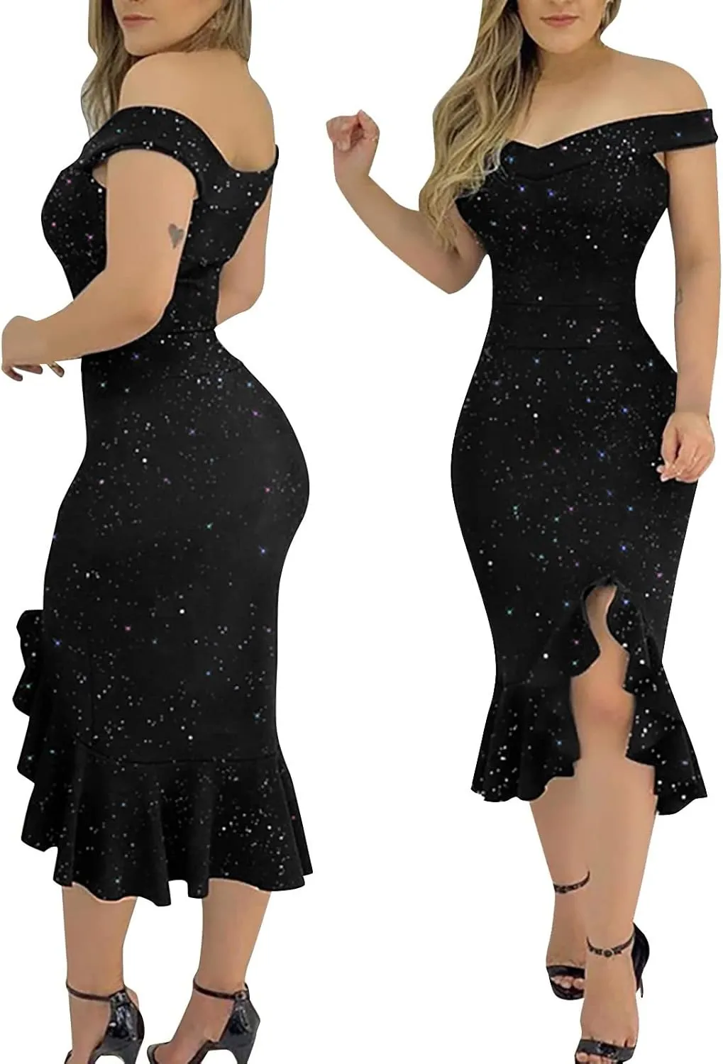 Summer Dresses for Women 2024 One Shoulder Sexy Hip Wrap Dress Short Sleeve Ruffle Irregular Wedding Guest Dresses