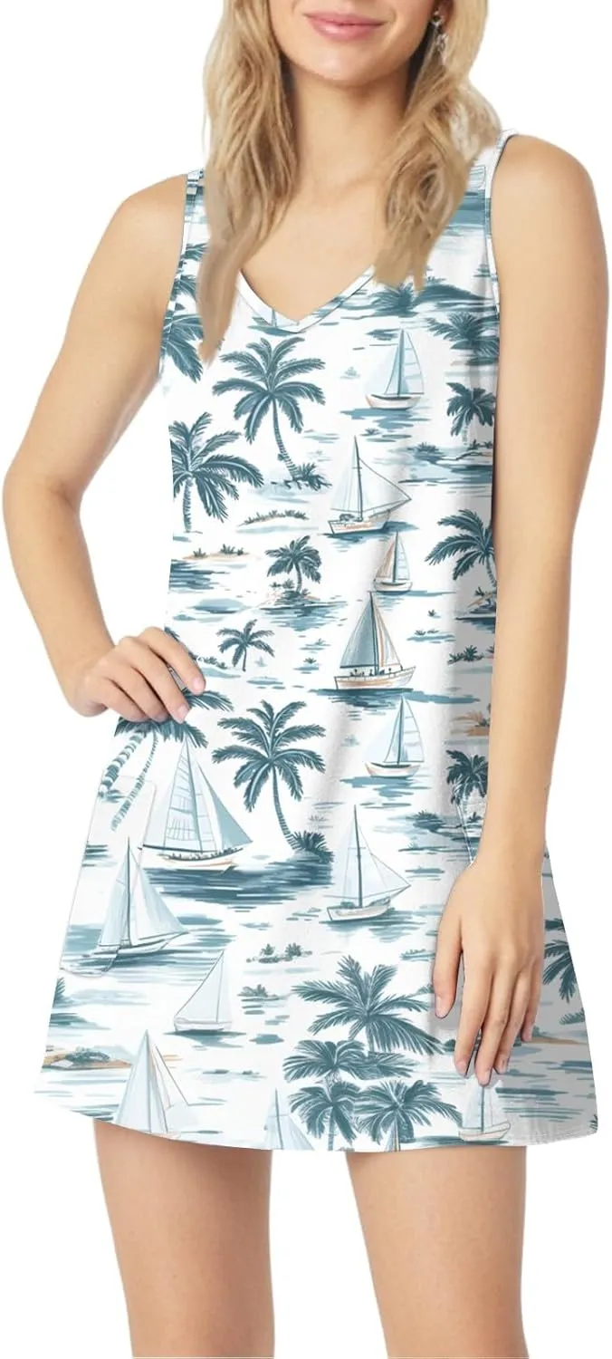 Summer Dresses for Women 2025 Casual Loose Tank Dress V-Neck Floral T Shirt Dresses Boho Beach Sleeveless Sundresses