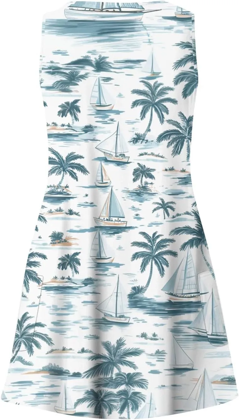 Summer Dresses for Women 2025 Casual Loose Tank Dress V-Neck Floral T Shirt Dresses Boho Beach Sleeveless Sundresses