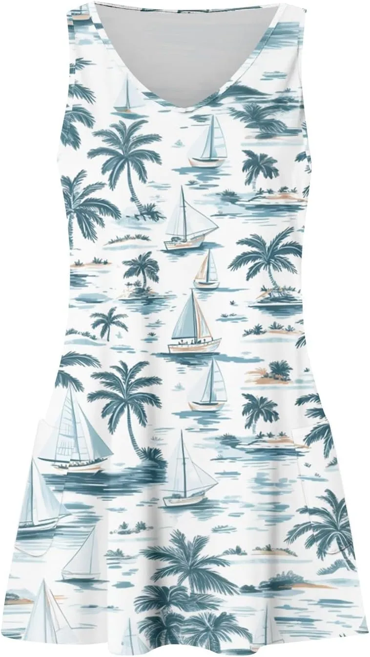 Summer Dresses for Women 2025 Casual Loose Tank Dress V-Neck Floral T Shirt Dresses Boho Beach Sleeveless Sundresses