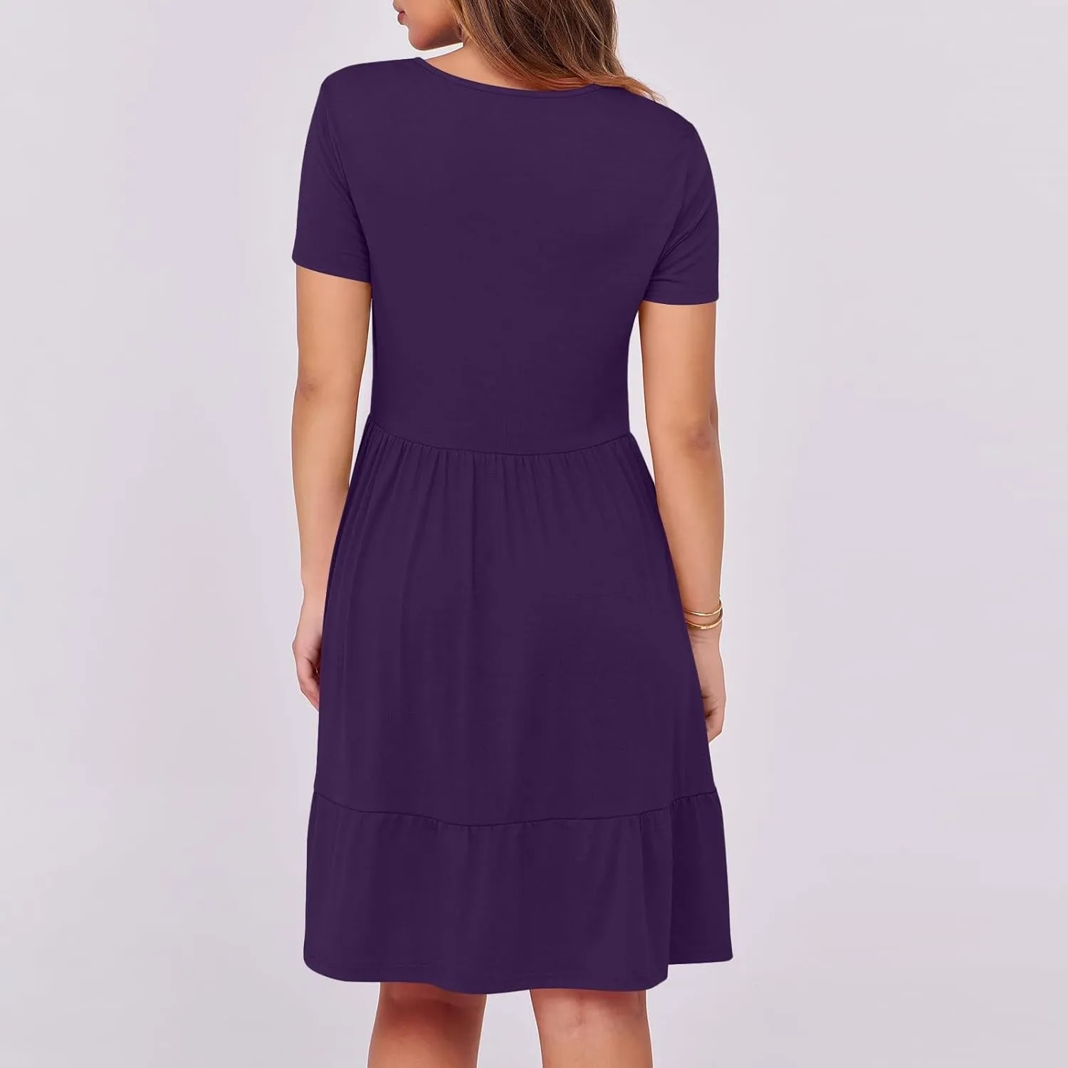Summer Dresses for Women 2025 Casual Short Sleeve A-Line Sundresses Square Neck Tiered Shirts Dress with Pockets