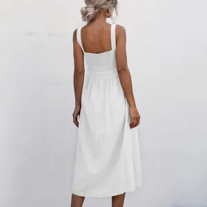 Summer Dresses for Women 2025 Casual Square Neck Mixi Dress Sleeveless Smocked Tank Dress Cocktail Party Sundresses