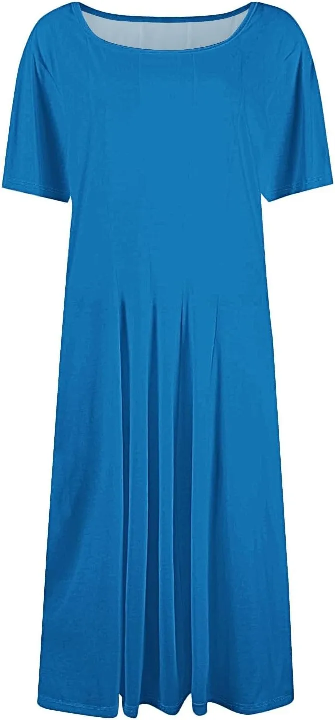 Summer Dresses for Women 2025 Elegant Short Sleeve Midi Dress Casual Plus Size Loose Comfy Flowy Boho Beach Sundress