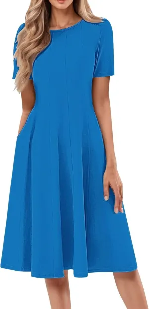 Summer Dresses for Women 2025 Elegant Short Sleeve Midi Dress Casual Plus Size Loose Comfy Flowy Boho Beach Sundress