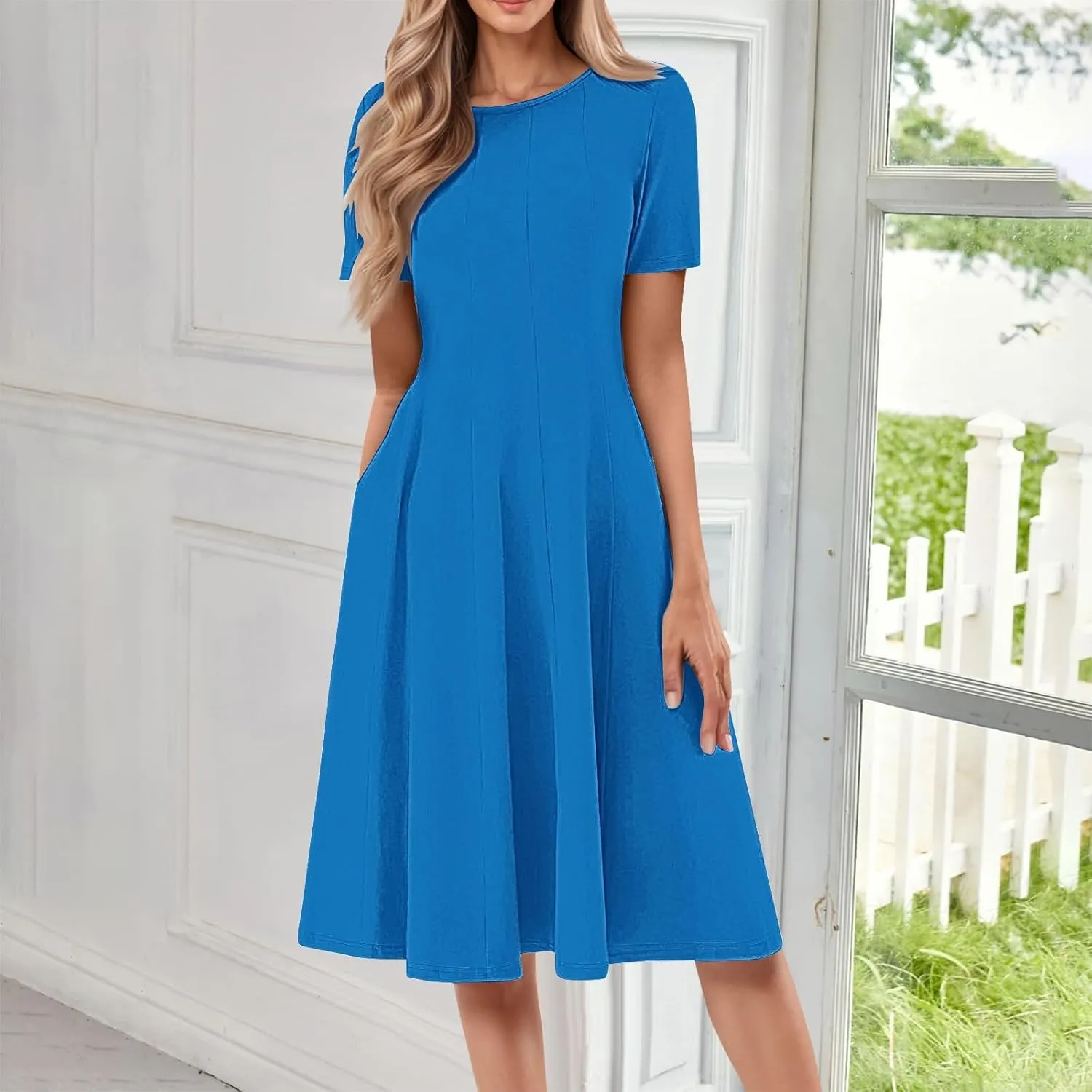 Summer Dresses for Women 2025 Elegant Short Sleeve Midi Dress Casual Plus Size Loose Comfy Flowy Boho Beach Sundress